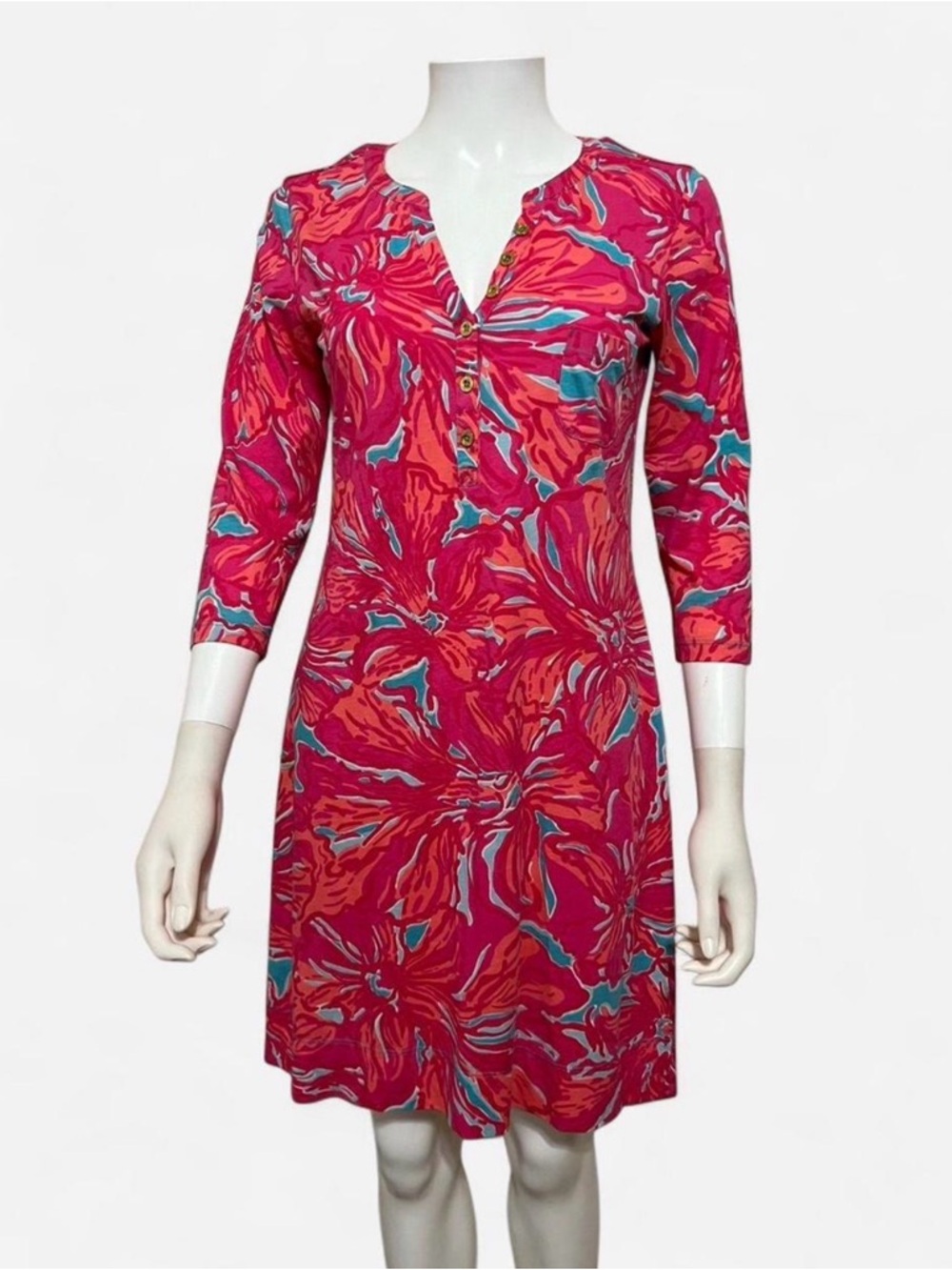 Lily Pulitzer pink tropical 3/4 sleeve dress